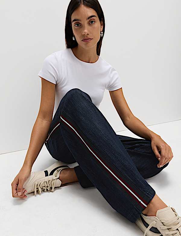 Cotton Rich Denim Side Stripe Wide Leg Trousers