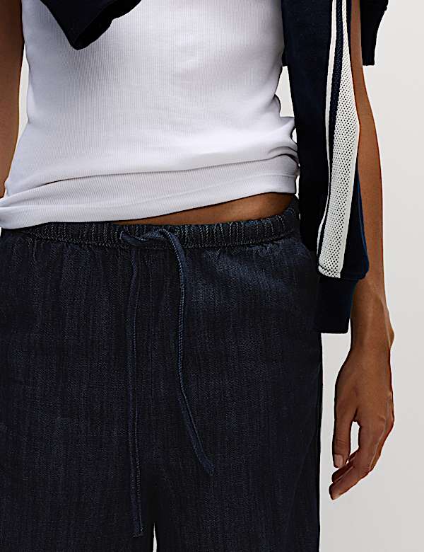 Cotton Rich Denim Side Stripe Wide Leg Trousers