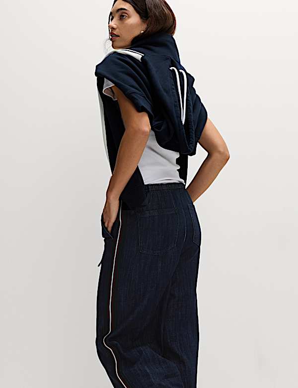 Cotton Rich Denim Side Stripe Wide Leg Trousers