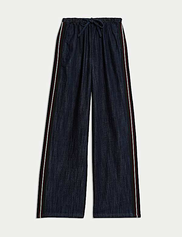 Cotton Rich Denim Side Stripe Wide Leg Trousers - FI