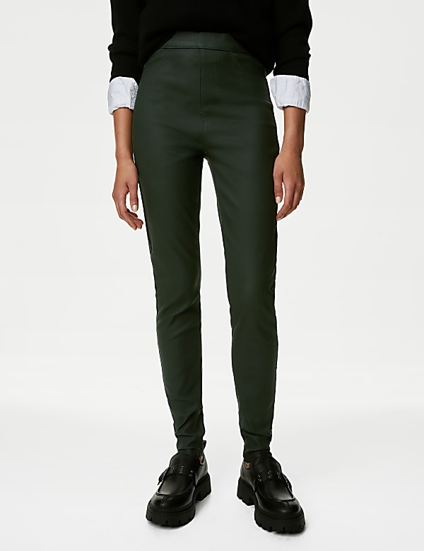 Coated High Waisted Jeggings - ID