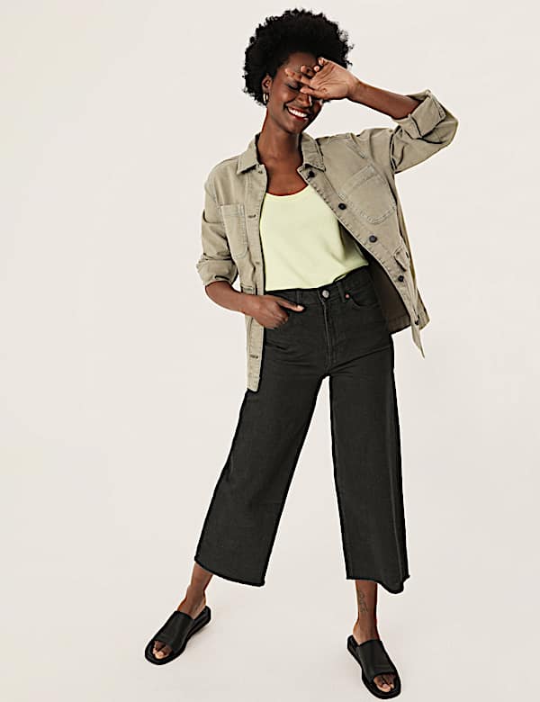 High Waisted Wide Leg Ankle Grazer Jeans