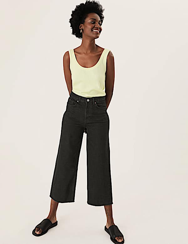 High Waisted Wide Leg Ankle Grazer Jeans