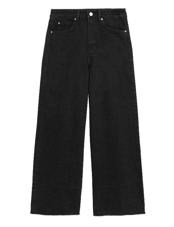 High Waisted Wide Leg Ankle Grazer Jeans