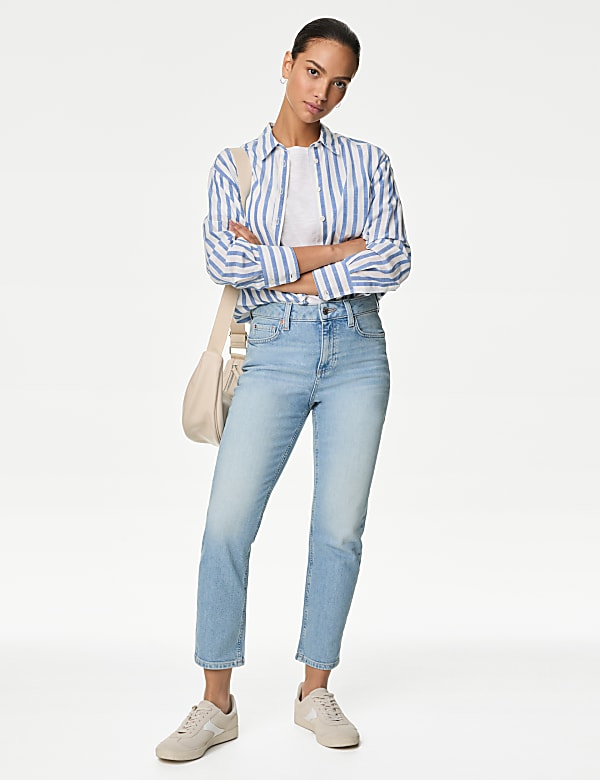 High Waisted Slim Fit Cropped Jeans - ES