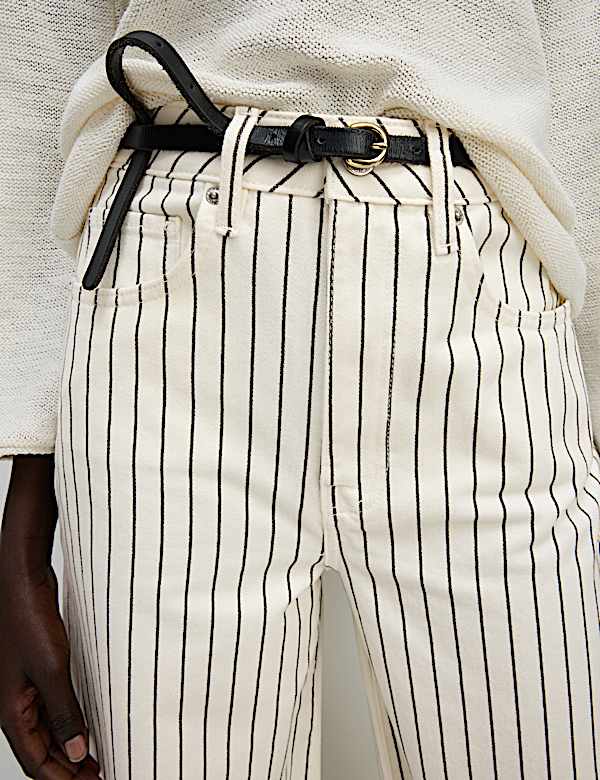 Pure Cotton Striped Wide Leg Trousers