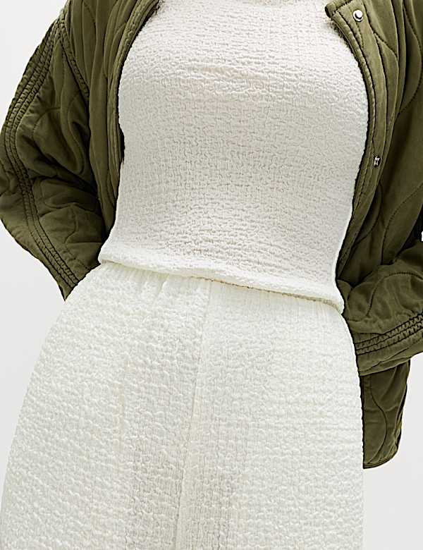 Textured Pull On Wide Leg Trousers