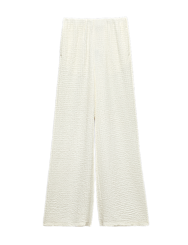 Textured Pull On Wide Leg Trousers