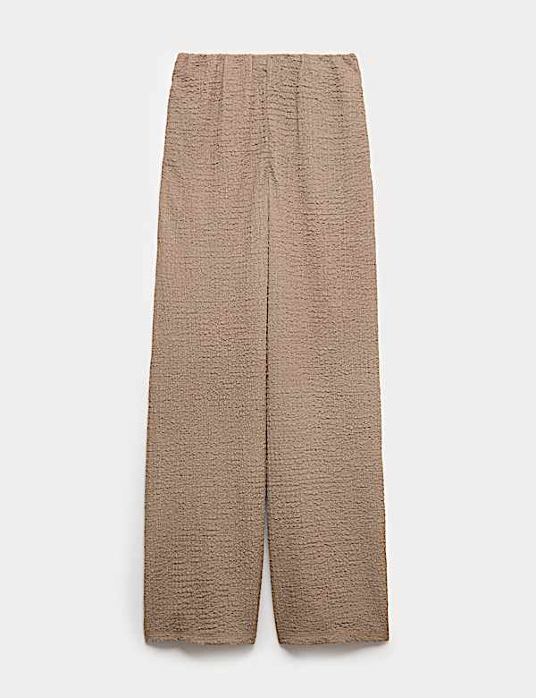 Broek met wijde pijpen, elastische tailleband en structuurdessin - BE