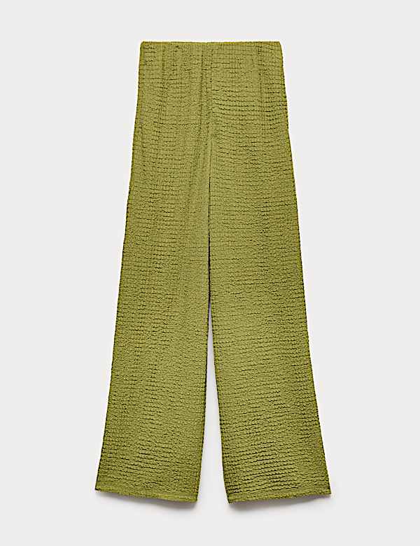 Pantalon textur&eacute; coupe large &agrave; taille &eacute;lastique - FR