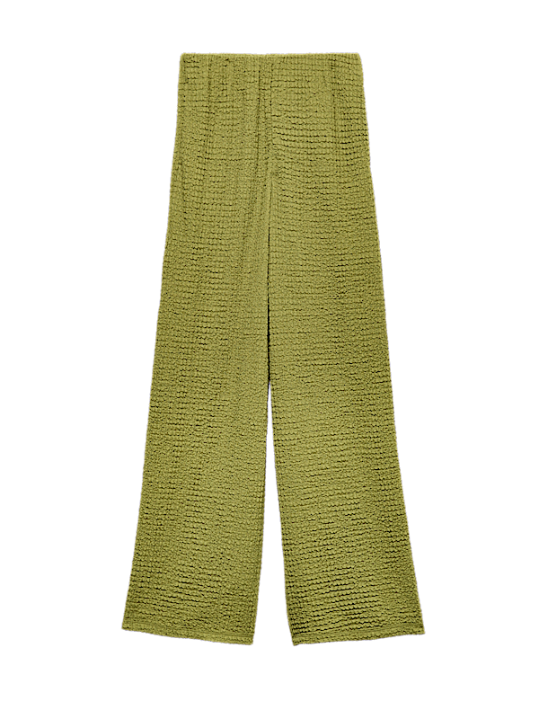 Textured Pull On Wide Leg Trousers