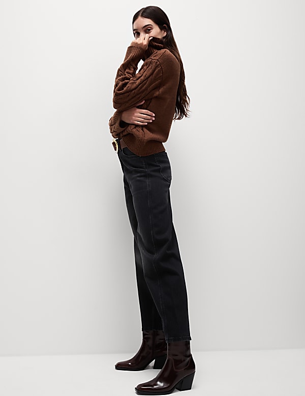 High Waisted Carrot Leg Ankle Grazer Jeans