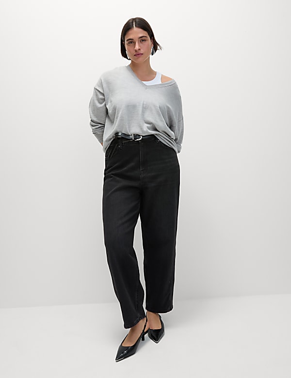 High Waisted Carrot Leg Ankle Grazer Jeans