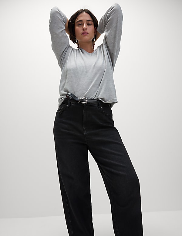 High Waisted Carrot Leg Ankle Grazer Jeans