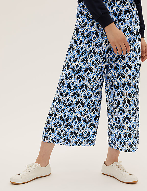 Printed Wide Leg Cropped Trousers