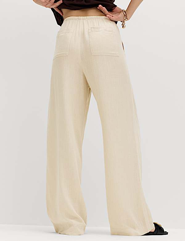 Drawstring Wide Leg Trousers with Linen - US