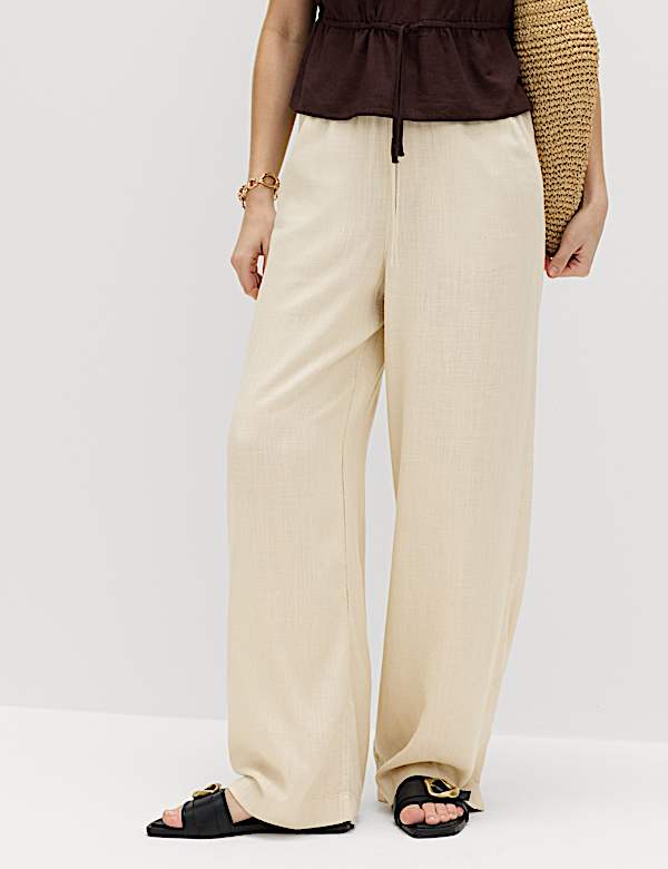 Drawstring Wide Leg Trousers with Linen - US
