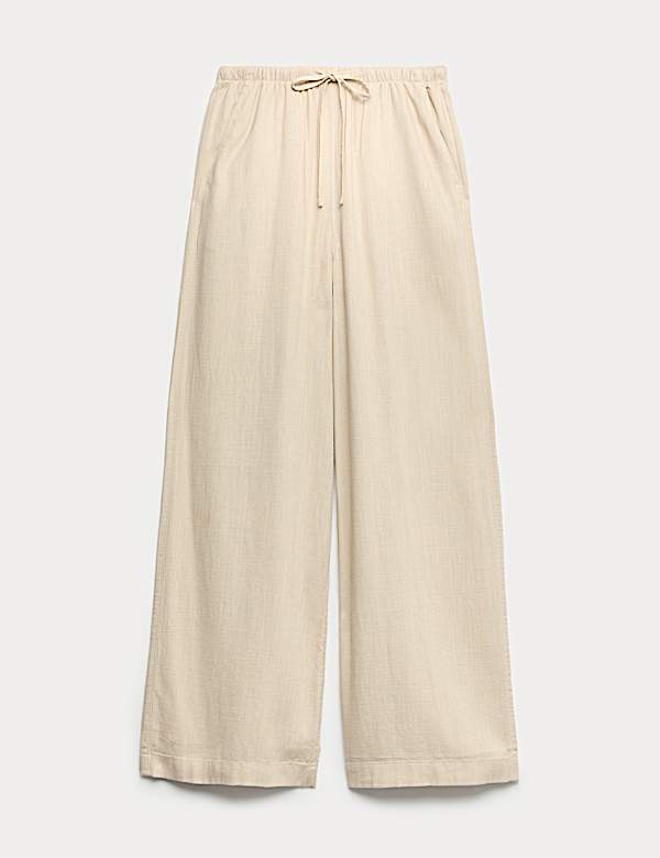 Drawstring Wide Leg Trousers with Linen - US
