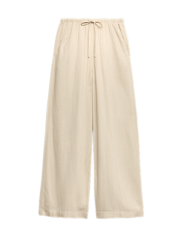 Drawstring Wide Leg Trousers with Linen