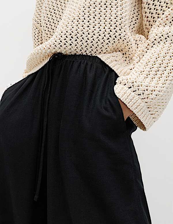 Drawstring Wide Leg Trousers with Linen - AU