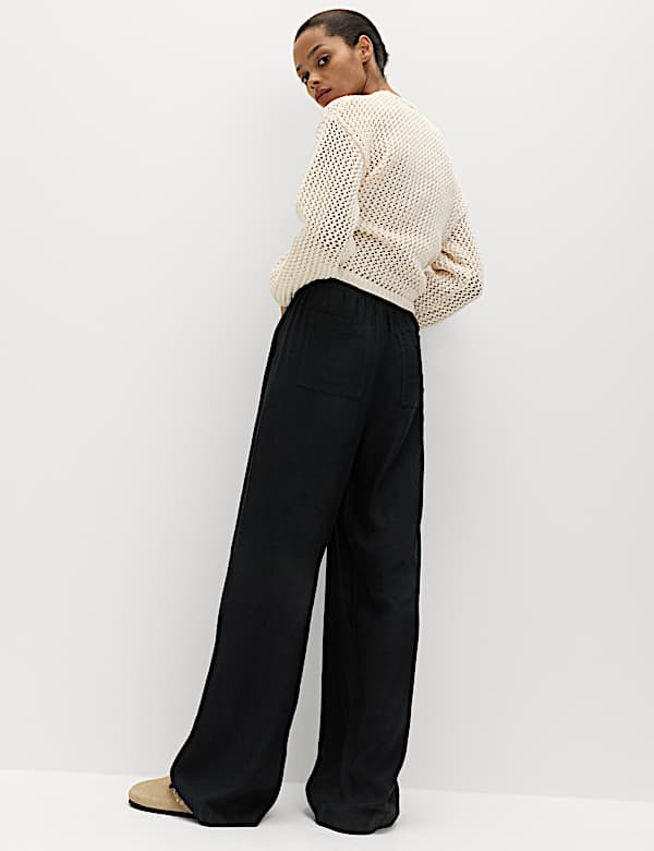 Drawstring Wide Leg Trousers with Linen - AU