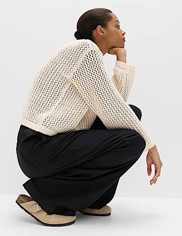Drawstring Wide Leg Trousers with Linen - AU