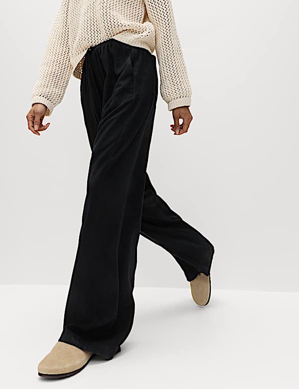 Drawstring Wide Leg Trousers with Linen - AU