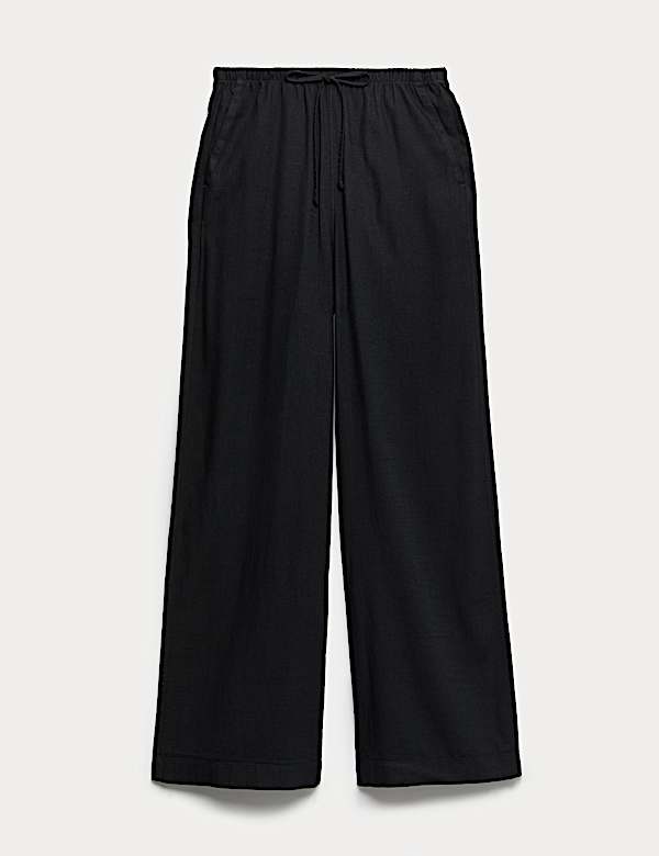 Drawstring Wide Leg Trousers with Linen - AU