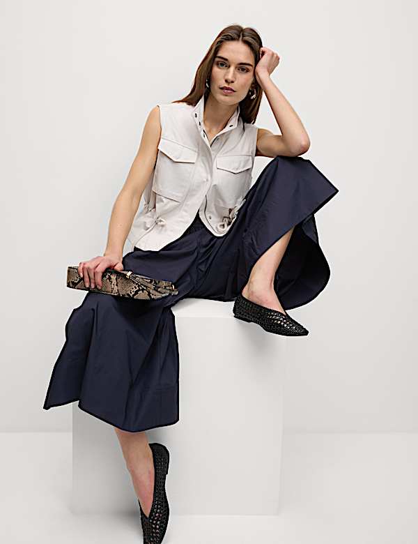 Pure Cotton Palazzo Cropped Trousers - ES