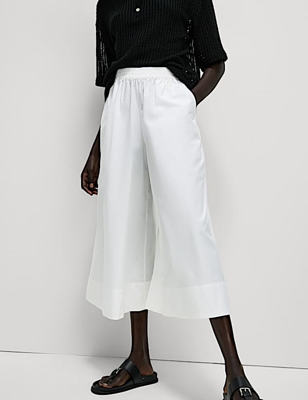 Pure Cotton Palazzo Cropped Trousers
