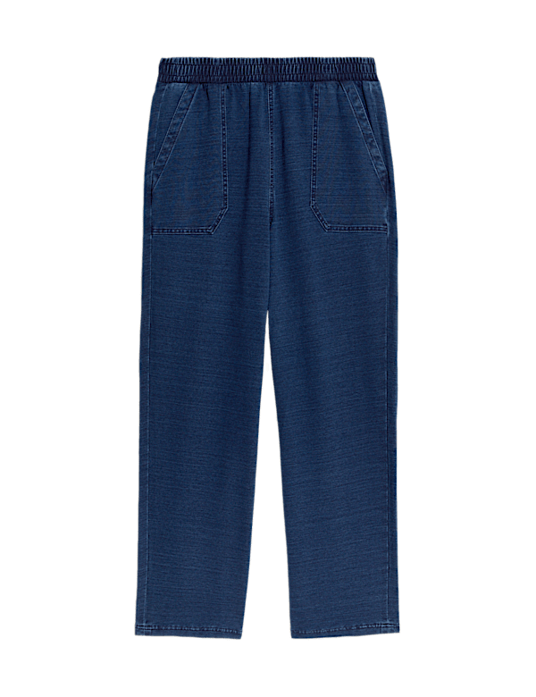 Denim Jersey Straight Leg Trousers
