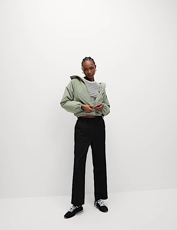 Denim Jersey Straight Leg Trousers