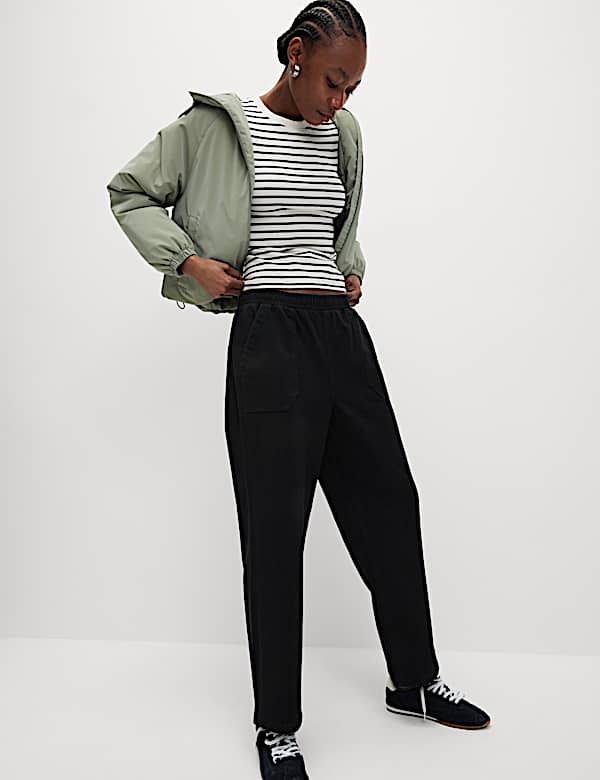 Denim Jersey Straight Leg Trousers