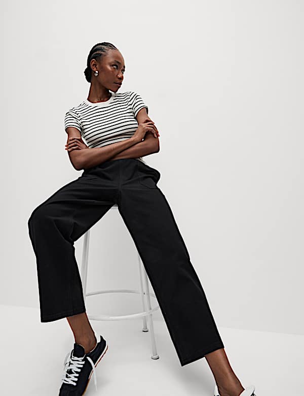 Denim Jersey Straight Leg Trousers