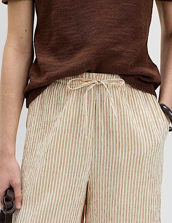 Seersucker Pull On Wide Leg Trousers - PT