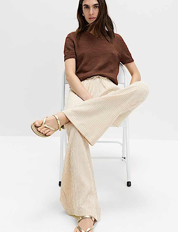 Seersucker Pull On Wide Leg Trousers - PT