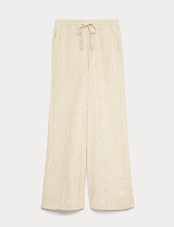 Seersucker Pull On Wide Leg Trousers - PT