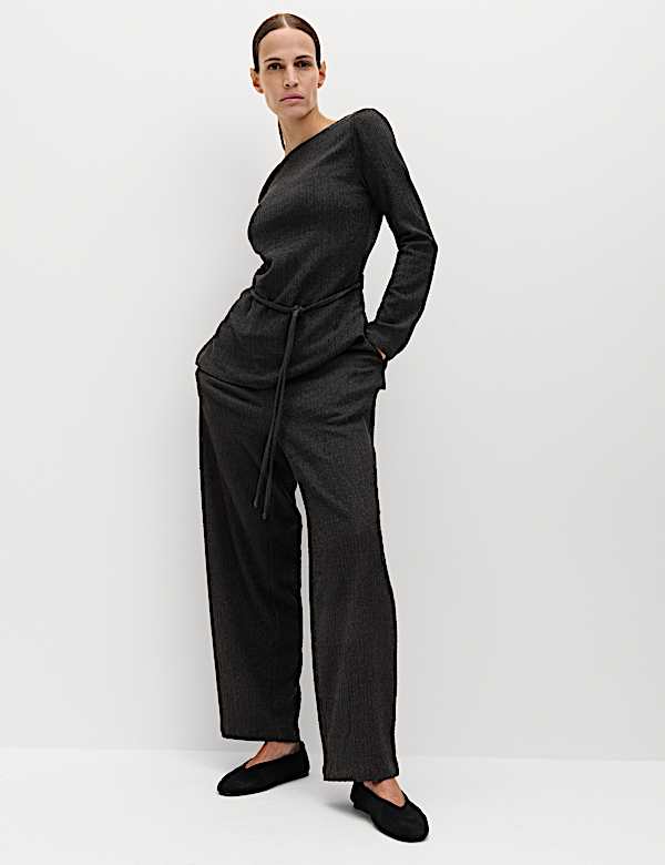 Jersey Textured Carrot Leg Ankle Grazer Trousers