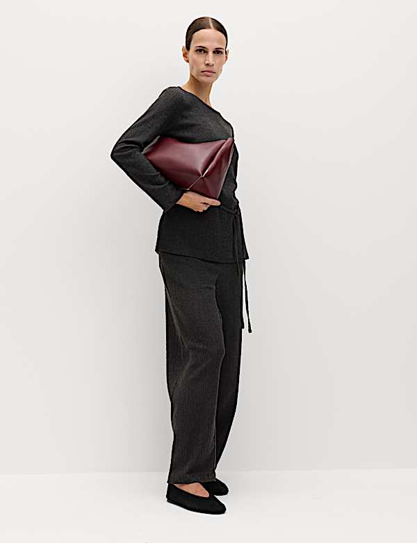 Jersey Textured Carrot Leg Ankle Grazer Trousers