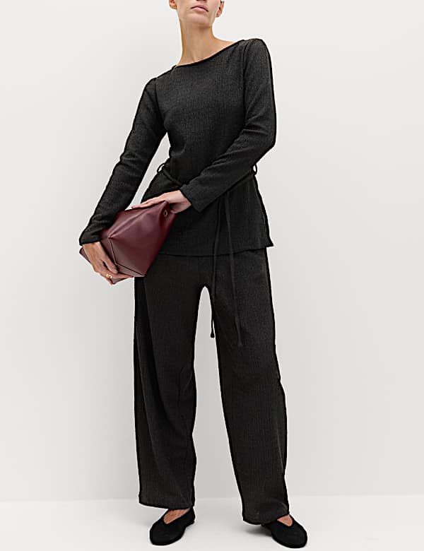 Jersey Textured Carrot Leg Ankle Grazer Trousers