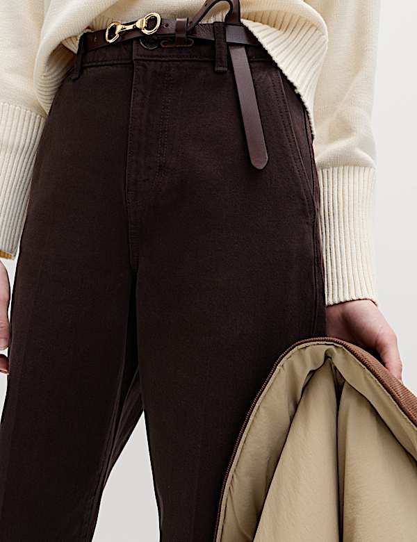 מכנסיים מכותנה טהורה בגזרת בארל עם קפלים קדמיים - IL