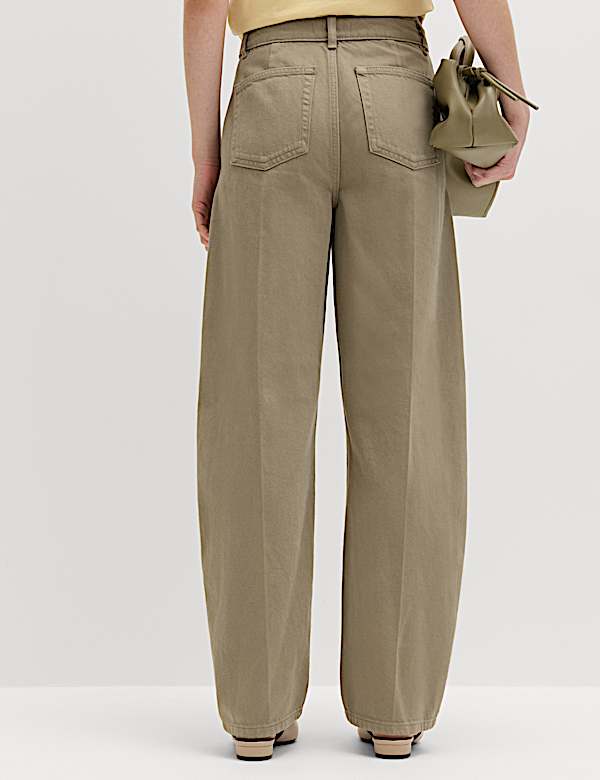 Pure Cotton Crease Front Barrel Leg Trousers