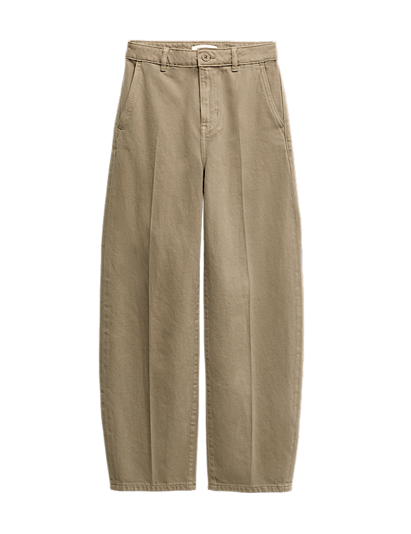 Pure Cotton Crease Front Barrel Leg Trousers