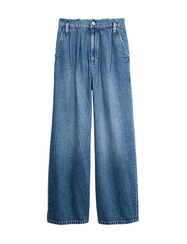 High Waisted Paperbag Pleated Relaxed Jeans