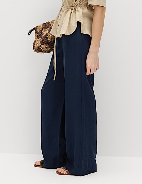 Drawstring Wide Leg Trousers with Linen - BE