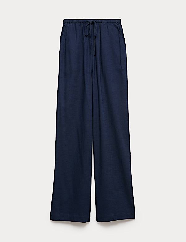 Drawstring Wide Leg Trousers with Linen - BE