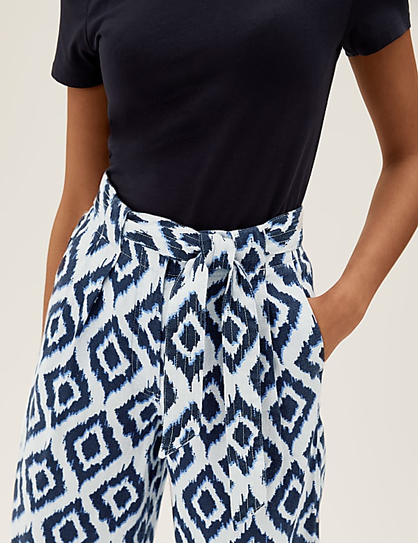 Pure Linen Crop Wide Leg Trousers