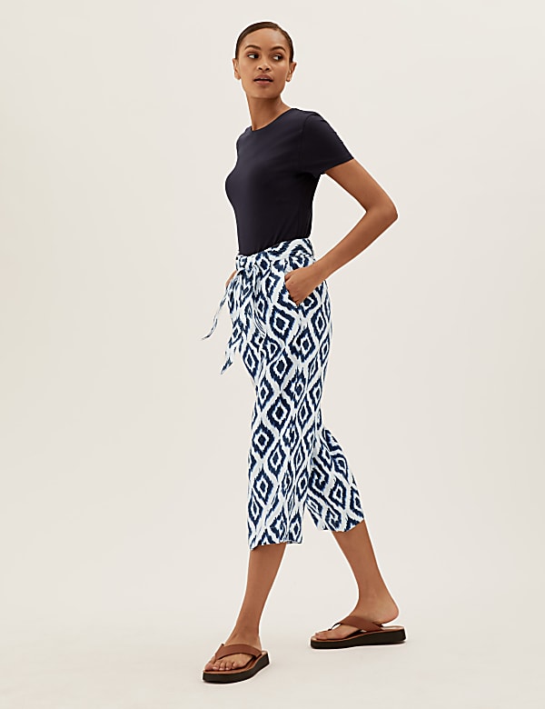 Pure Linen Crop Wide Leg Trousers