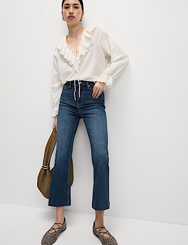 High Waisted Slim Flare Cropped Jeans - US