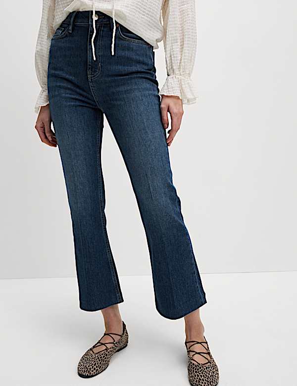 High Waisted Slim Flare Cropped Jeans